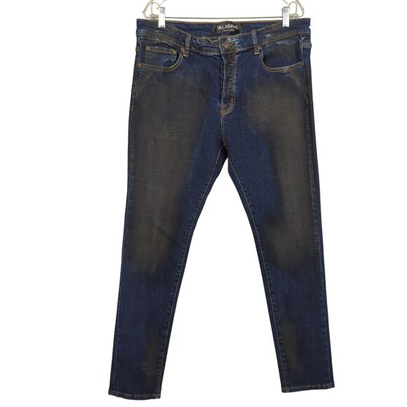 Valabasas Men’s Anom Nero Blu Waxed Skinny Jeans 36 Button Fly Stretch Denim - Picture 1 of 14